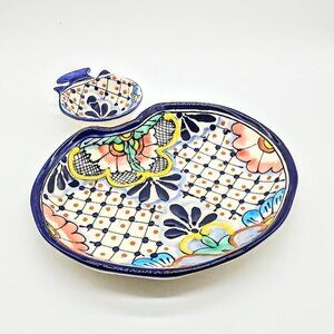 Mexican Talavera Hand-Painted Ceramic Snack Bowl & Tray